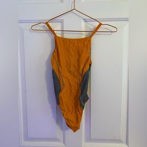 Speedo Power Flex Eco Girls Orange and Gray Swimsuit